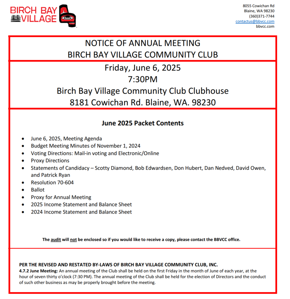 Bbvcc Election Committee – Information – Birch Bay Village Community Club