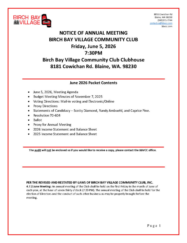Bbvcc Election Committee – Information – Birch Bay Village Community Club